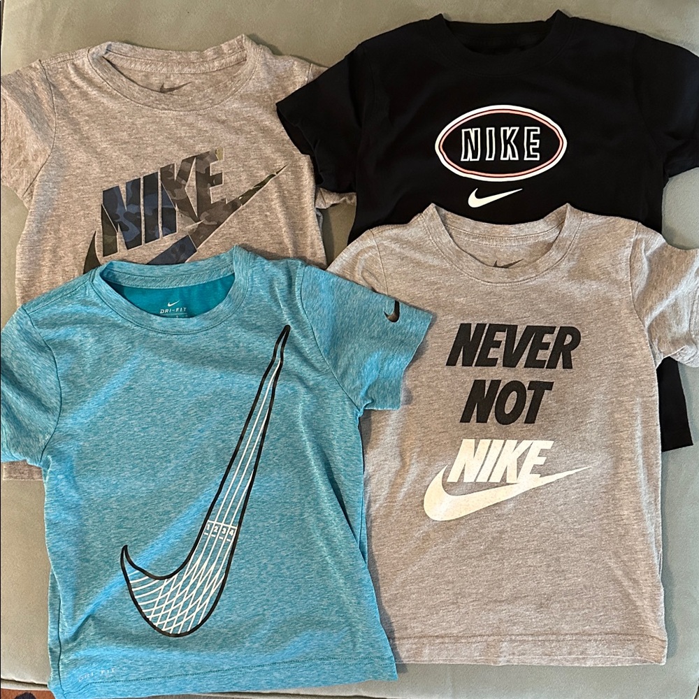 Lot of 4 Nike Kids Short Sleeve Tees - Gray, Black, Blue